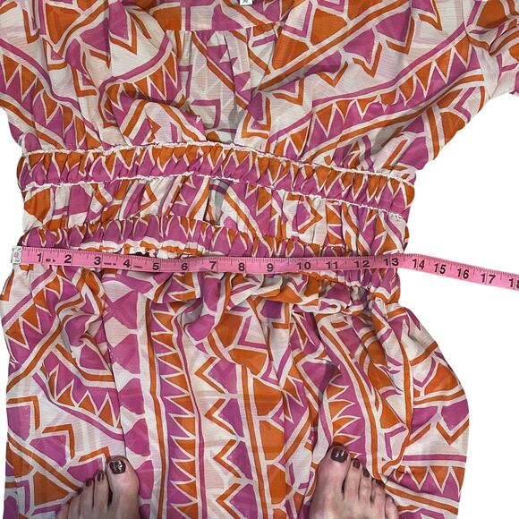 MISA Los Angeles Rana Dress Pink Orange Geo Mini Long Sleeve Women’s M NWT - Picture 9 of 12